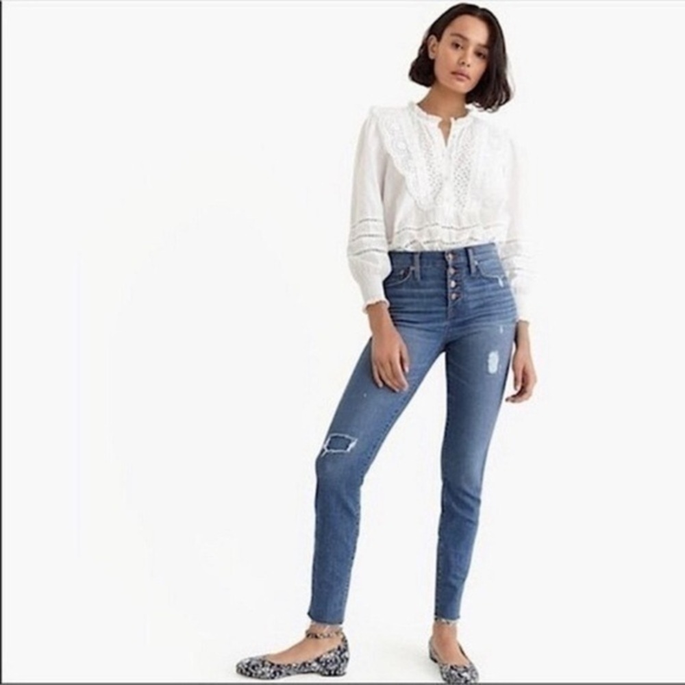 J.Crew 9” High-Rise Toothpick Jeans Raw Hem